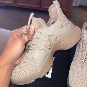 Steve Madden nude rhinestone sneakers